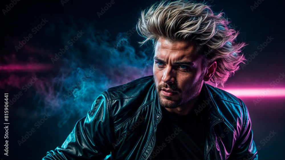 Man on night landscape background Man on night landscape background