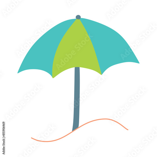 Colorful Beach Umbrella for Making Shadow. Flat or Cartoon Vector Illustration Vacation Equipment Isolated on white background. Resort Tourist Parasol for Sunbathing, Resting on Sand Sea Ocean Shore