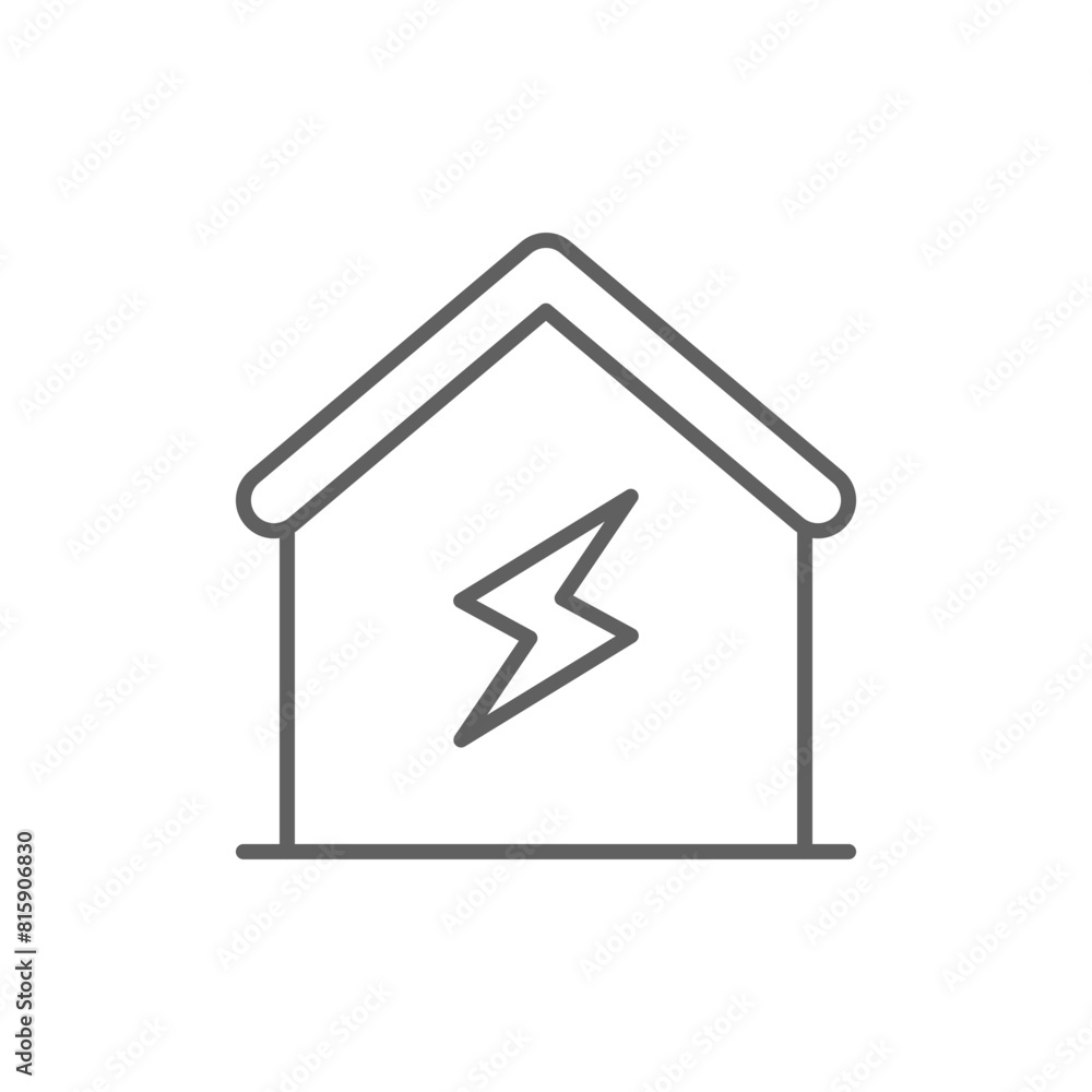 Home electrification icon. Simple outline style. House with lightning bolt, electric, construction, light, building, energy concept. Thin line symbol. Vector illustration isolated. Editable stroke. Home electrification icon. Simple outline style. House with lightning bolt, electric, construction, light, building, energy concept. Thin line symbol. Vector illustration isolated. Editable stroke.