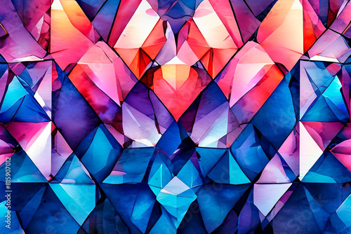 Abstract watercolor geometric background. Geometric patterns with gradient color transitions. Abstract composition of dynamic figures