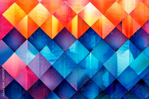 Abstract watercolor geometric background. Geometric patterns with gradient color transitions. Abstract composition of dynamic figures
