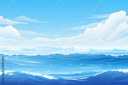 ocean horizon flat design side view endless sea theme 3D render Monochromatic Color Scheme