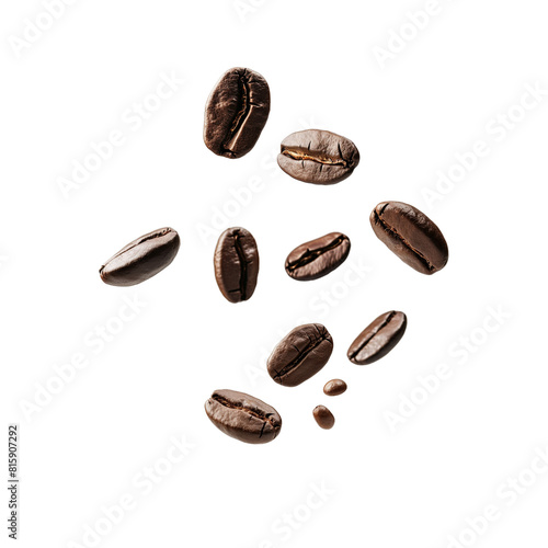 Floating Roasted Coffee Beans on transparent  Background