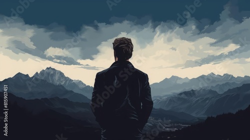 Wallpaper Mural A portrait of a young man with mountain ranges forming his silhouette, with majestic peaks effects, in a grand and majestic style with cool tones and expansive views, in the style of a hyper realistic Torontodigital.ca