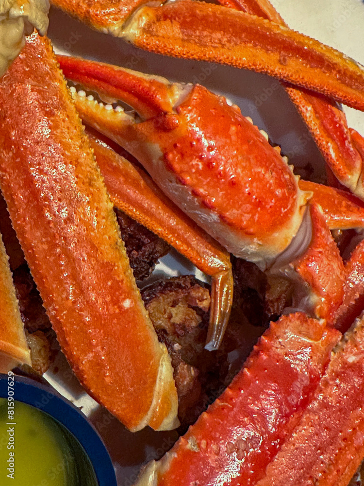 Closeup of steamed Snow Crab legs and claws Closeup of steamed Snow Crab legs and claws