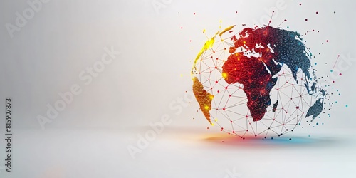 A vibrant world globe with different colors representing countries, continents, and oceans, placed on a plain white background photo