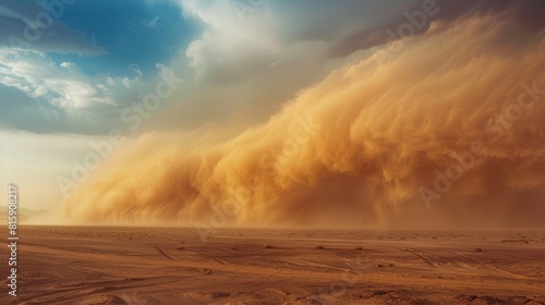 Explore the harsh beauty of desert storms with a dust storm enveloping desert terrain.