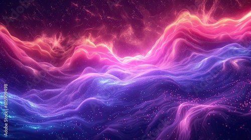 Dynamic digital artwork featuring vibrant, flowing waves with glowing particles across a starry backdrop.