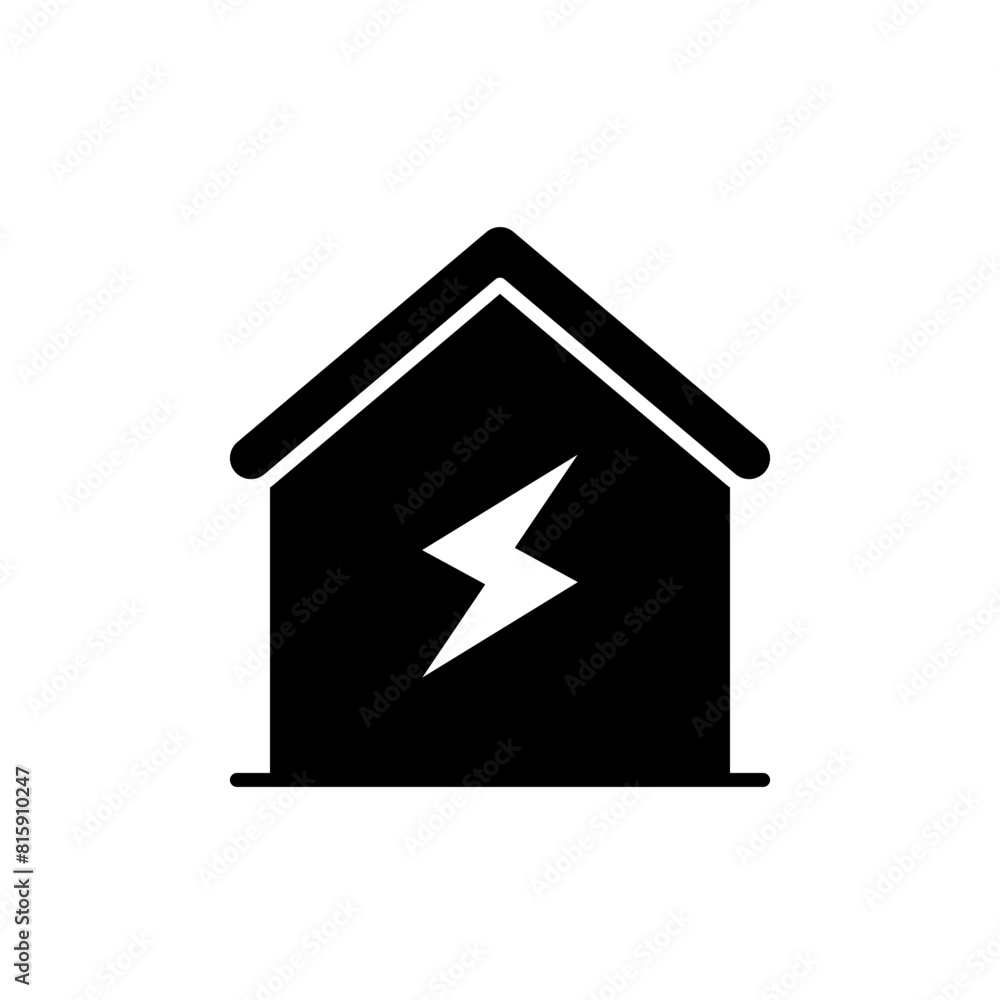 Home electrification icon. Simple solid style. House with lightning bolt, electric, construction, light, building, energy concept. Silhouette, glyph symbol. Vector illustration isolated. Home electrification icon. Simple solid style. House with lightning bolt, electric, construction, light, building, energy concept. Silhouette, glyph symbol. Vector illustration isolated.