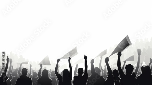 protesters in a rally flat design side view activism theme animation black and white