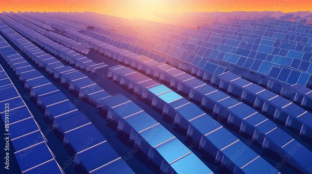 Fototapeta premium renewable energy flat design top view solar farm theme 3D render Complementary Color Scheme