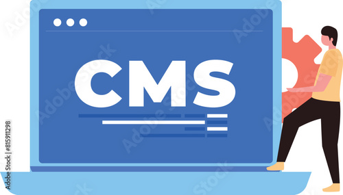 The boy has a CMS system on his laptop.