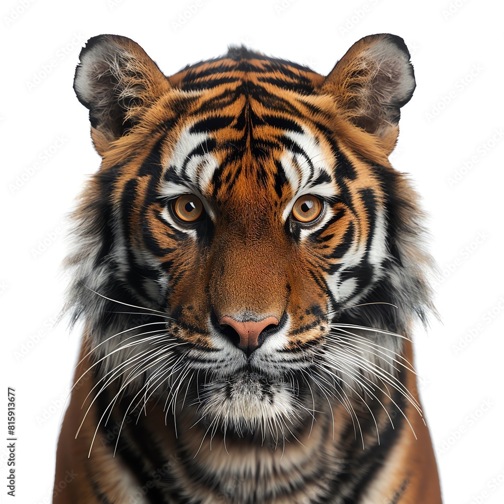 Fototapeta premium Headshot of a Bengal, intense focus on the camera, commanding presence, white background