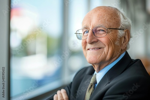 Senior executive smiling  reflecting on successful financial growth