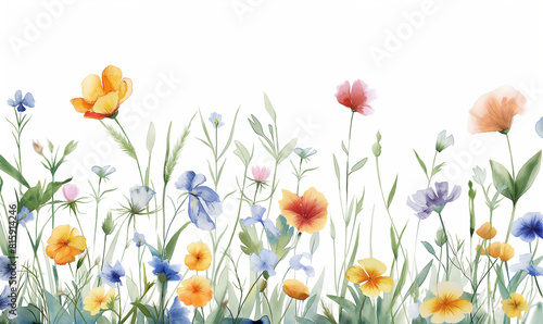 Watercolor wildflower border  pastel colors  simple design  white background  minimalistic  in the style of simple