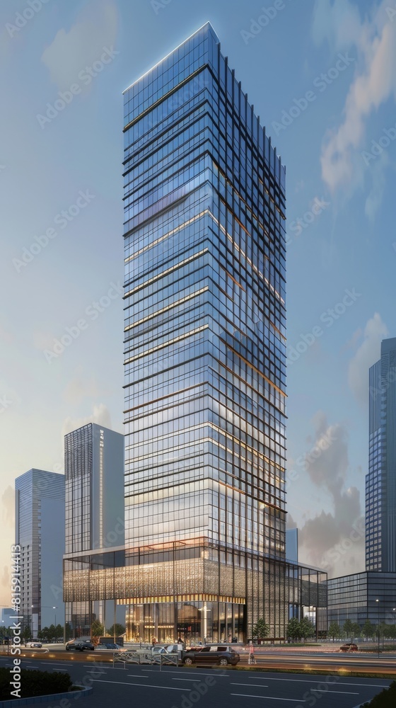 High-rise office building,glass curtain wall design. High-rise office building,glass curtain wall design.