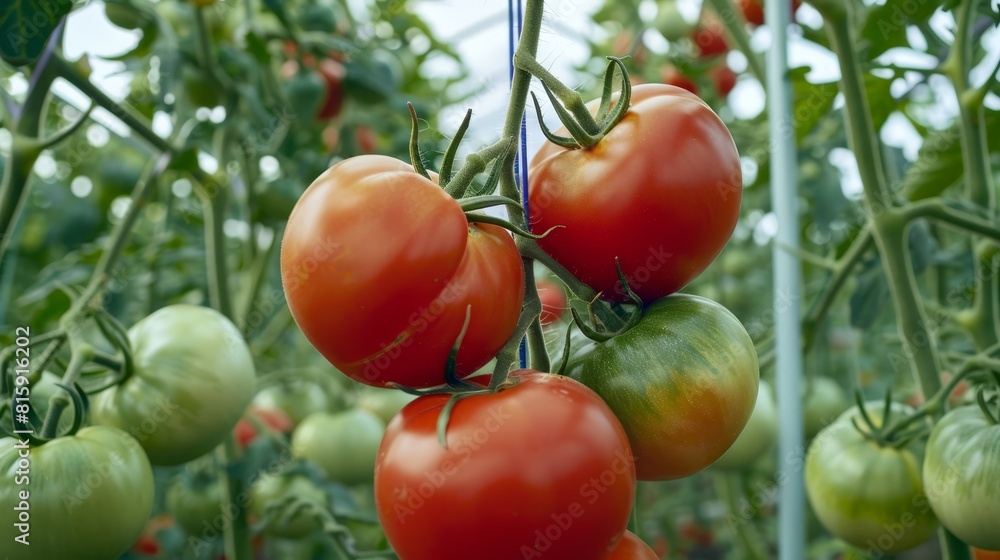 Ripe tomatoes on the vine, excellent for organic farming content and fresh produce marketing.