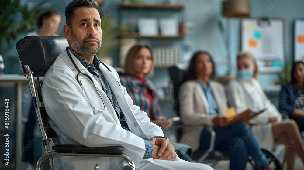 Inclusive Photo Realistic Image of Doctor with Visual Impairment Leading Patient Care Workshop with Expertise and Inclusion Focus Inclusive Photo Realistic Image of Doctor with Visual Impairment Leading Patient Care Workshop with Expertise and Inclusion Focus