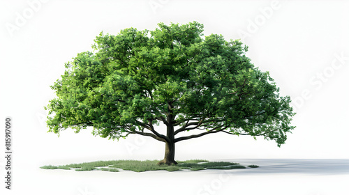A stately elm tree isolated on white background featuring broad canopy and serrated leaves  perfect for urban park or educational themed designs   Photo Realistic Image