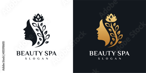 woman with flower logo design. natural woman logo for beauty salon  spa  cosmetics and skin care. luxury feminine template icon.
