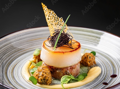 Michelin Star Dish. Gourmet food art. Closeup of the dish.