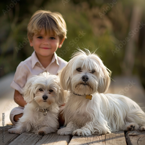 portrait of a child with Puppies