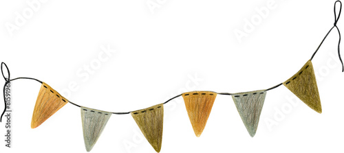 Colored pencil illustration of bunting garland, great for festive designs, invitations, decor, and crafts, adding whimsy and joy to creative projects