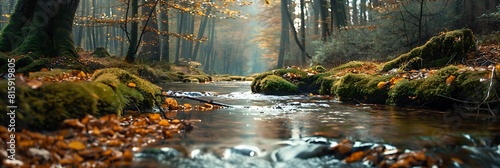 Little bend in a mossy stream in autumn realistic nature and landscape