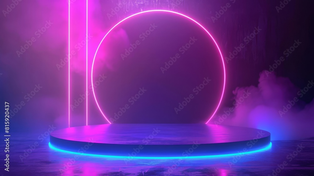abstract 3d product display podium on neon violet and blue stage studio rendering abstract 3d product display podium on neon violet and blue stage studio rendering