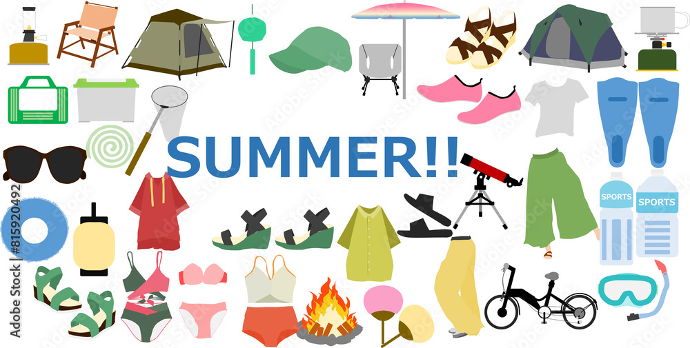 Fototapeta premium 夏のグッズのセットイラスト
