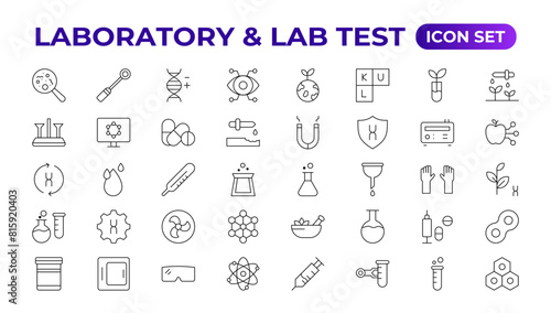 Science and research line icons collection. Thin outline pack. Drug testing, scientific discovery disease prevention signs. Medical healthcare, doctor icons. Chemical formula,  chemistry testing lab.