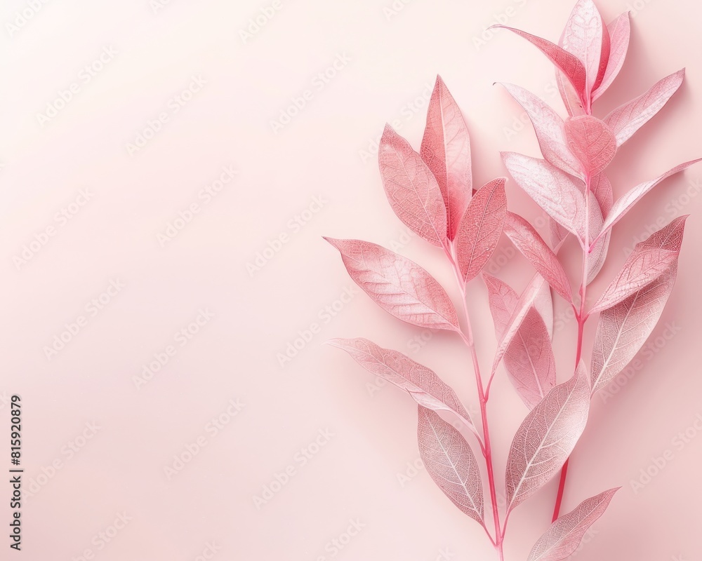 Soft pink foliage artfully arranged in a minimalist style, creating a soothing atmosphere with room for text