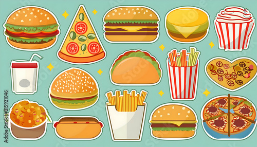 Collection Set of Fastfood  junk food  sweet and fat eating on digital art concept.