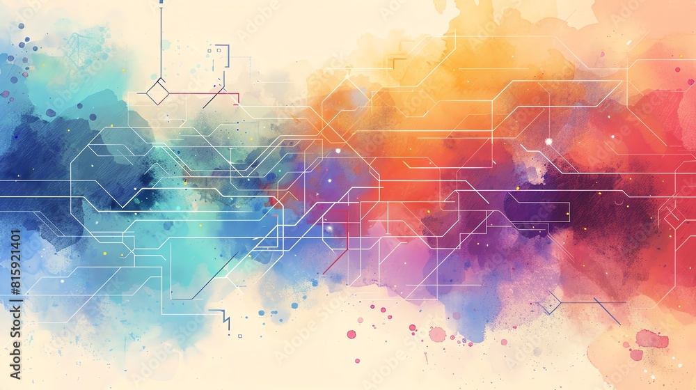 AI algorithm flat design side view computational theme watercolor Monochromatic Color Scheme AI algorithm flat design side view computational theme watercolor Monochromatic Color Scheme