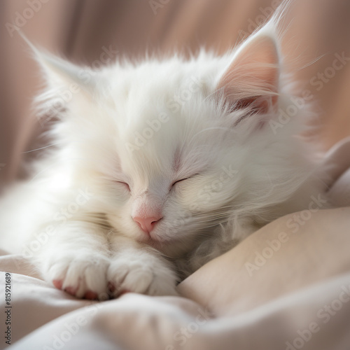 white kitten sleeping peacefully