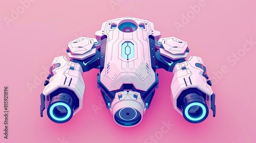 AI robot flat design top view futuristic theme cartoon drawing colored pastel photo