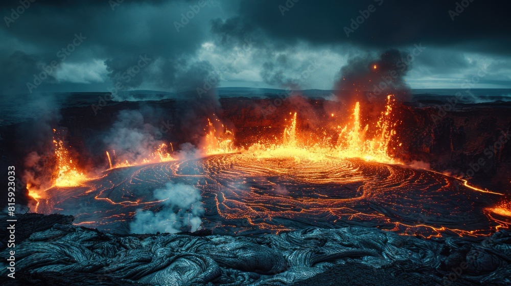 Wisps of steam rise from the podium's surface, mingling with the pulsating glow of the lava below to create an otherworldly mist that hangs in the air like a shroud. Wisps of steam rise from the podium's surface, mingling with the pulsating glow of the lava below to create an otherworldly mist that hangs in the air like a shroud.