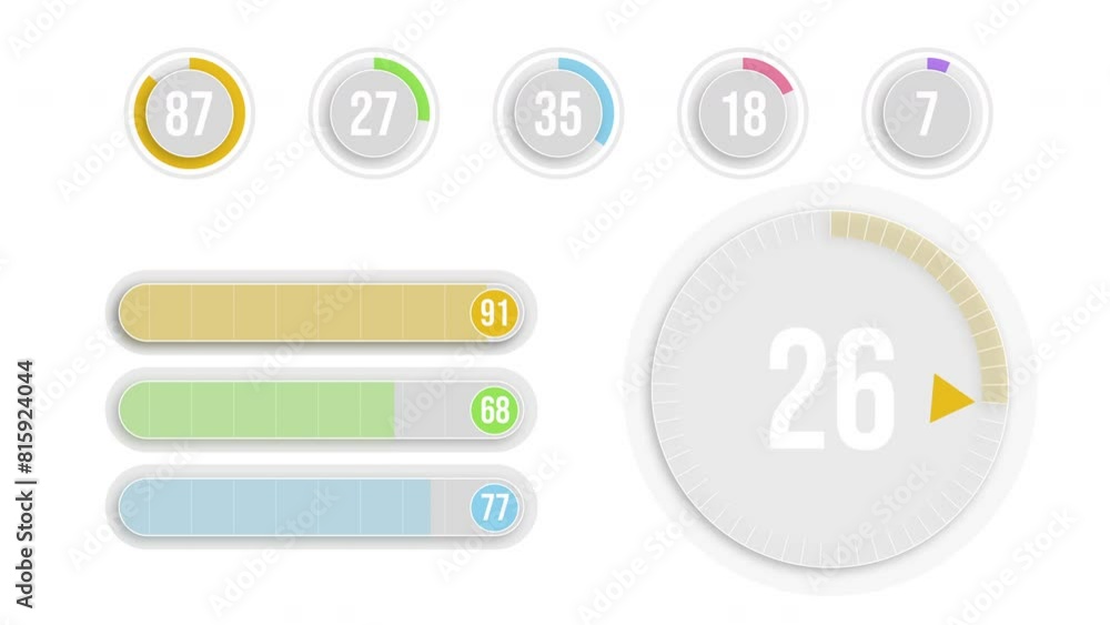 Loading progress bar and circle rings. Set of status infographics, 4K ...