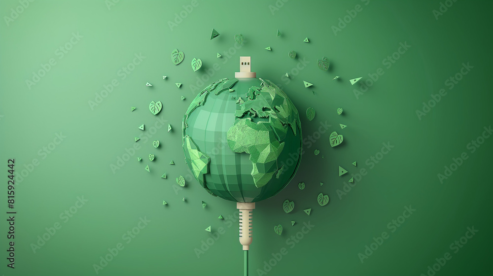 Green eco power plug design with Green earth, vector illustration ...