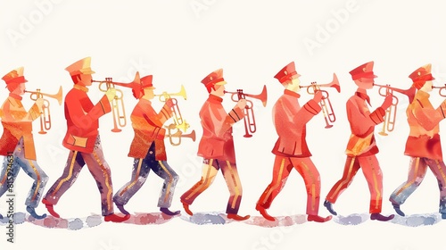 Marching band flat design side view parade theme watercolor Monochromatic Color Scheme photo