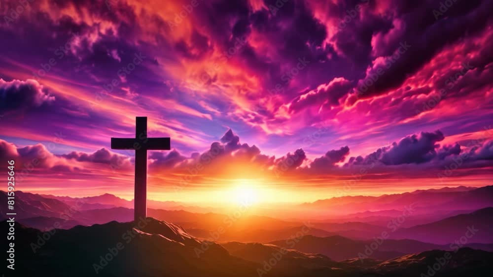 Cross with pink clouds at sunset Cross with pink clouds at sunset