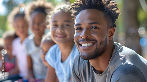 Confident Single Father and Children Leading Community Involvement Dialogue with Diversity and Civic Engagement Emphasis