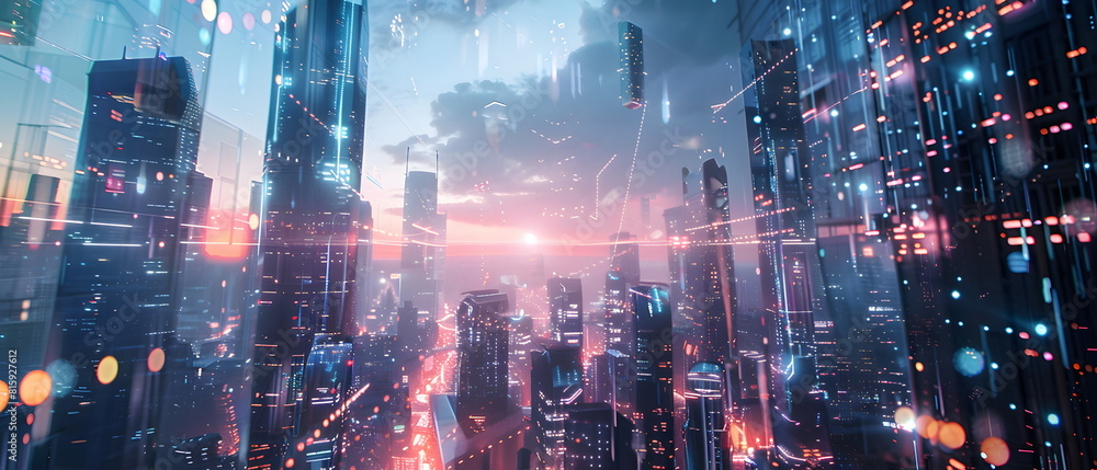 AI-Powered Future World, Image of a future city using artificial intelligence to control various systems, showing the impact of artificial intelligence on the way of life AI-Powered Future World, Image of a future city using artificial intelligence to control various systems, showing the impact of artificial intelligence on the way of life