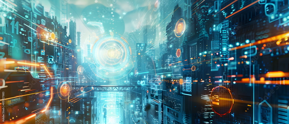 AI-Powered Future World, Image of a future city using artificial intelligence to control various systems, showing the impact of artificial intelligence on the way of life AI-Powered Future World, Image of a future city using artificial intelligence to control various systems, showing the impact of artificial intelligence on the way of life