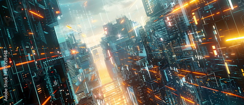 AI-Powered Future World, Image of a future city using artificial intelligence to control various systems, showing the impact of artificial intelligence on the way of life
