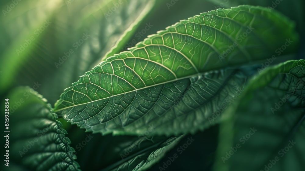 A close-up shot showcasing the vibrant green texture of a leaf with sophisticated lighting effects. A close-up shot showcasing the vibrant green texture of a leaf with sophisticated lighting effects.