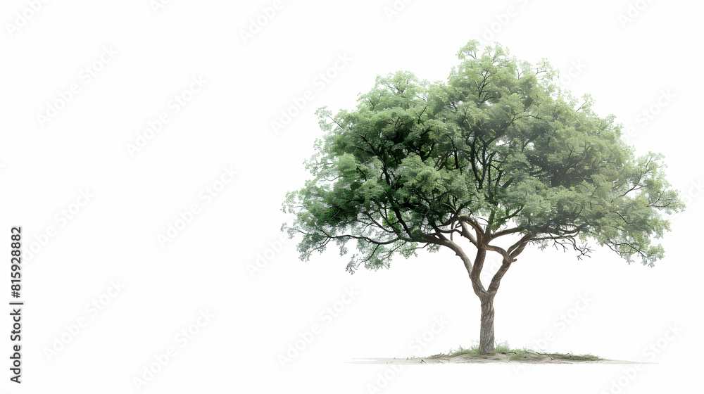 A valuable teak tree isolated on white background with large leaves and straight trunk perfect for forestry, garden, or educational themes A valuable teak tree isolated on white background with large leaves and straight trunk perfect for forestry, garden, or educational themes