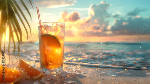 Tropical Cocktail with Straw on Beach Table, Refreshing Indulgent Summer Vacation Pleasures