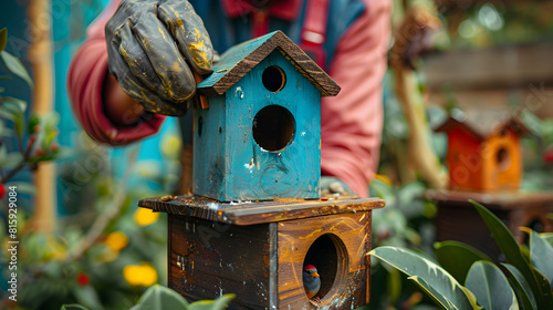 Community Conservation: Volunteers Building Birdhouses for Biodiversity Wildlife Habitat Support