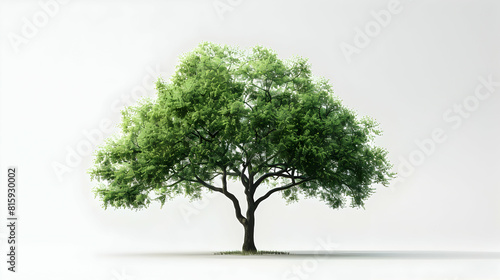 A robust walnut tree isolated on a white background  featuring compound leaves  green walnut fruits   perfect for culinary garden or educational content. Photo realistic.